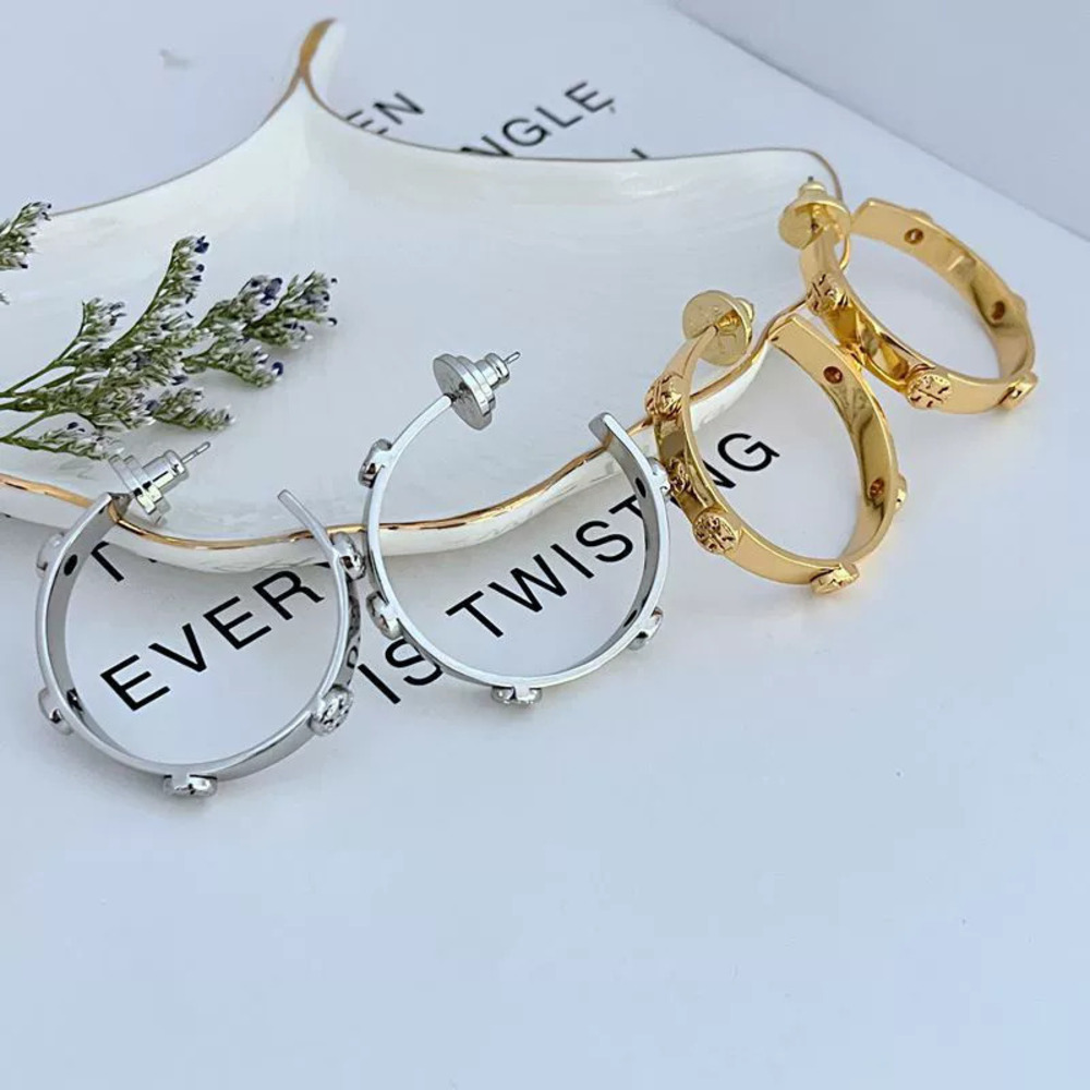 Tory Burch Geometric Round Inlaid Letter Metal Earrings